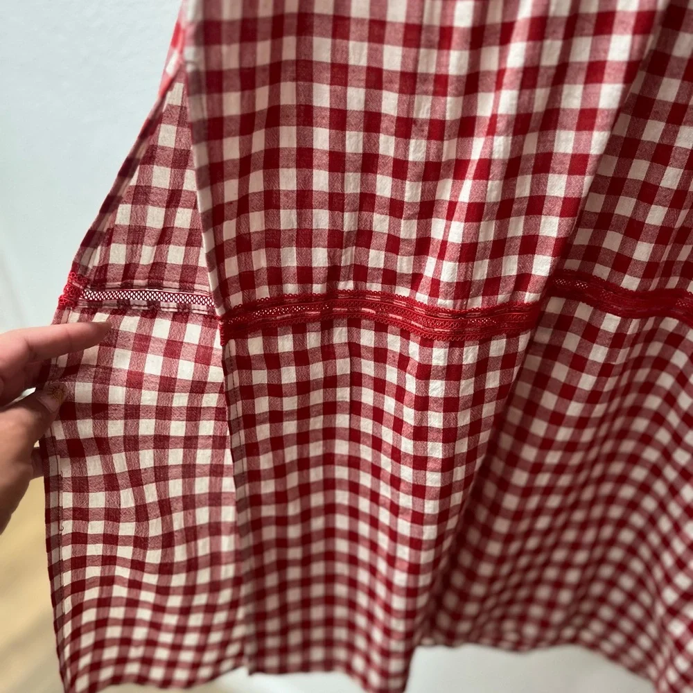 POL Red Gingham Lace-Up Maxi Dress - Picture 4 of 4